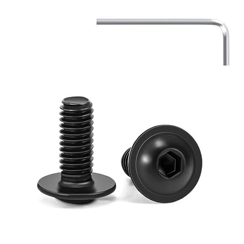 Tunejoy 20 Pièces Vis à Tête Bombée avec Bride M4 x 10 mm Noir Vis à Six Pans Creux en Acier Inoxydable A2 V2A Boulons à Tête Hexagonale avec Clé Allen Filetage Complet