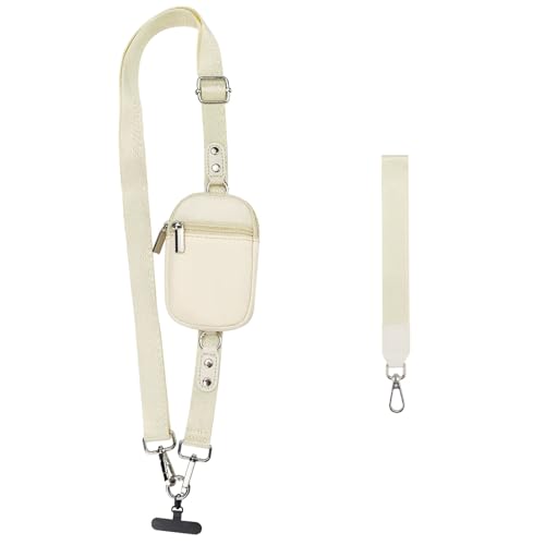 Correa cruzada para teléfono con cartera desmontable y cremallera, color blanco