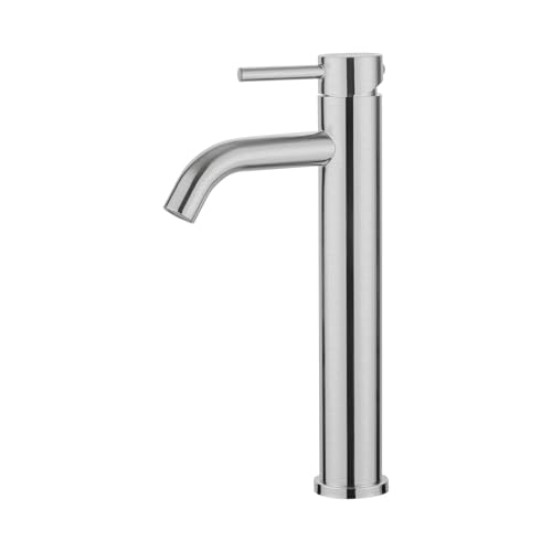 Ibergrif M11203A Grifo de Lavabo Caño Alto (205 mm), Mezclador Monomando para Lavabo sobre Encimera, Latón Cromado, Cartucho Cerámico, Conexión G3/8″, Plata