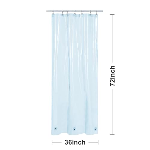 Image of Barossa Design Clear Blue Stall Shower Curtain Liner with 3 Magnets - 36 inch x 72 inch Waterproof PEVA Plastic Narrow Shower Liner Lightweight for Small Bathroom, Metal Grommets - Clear Blue