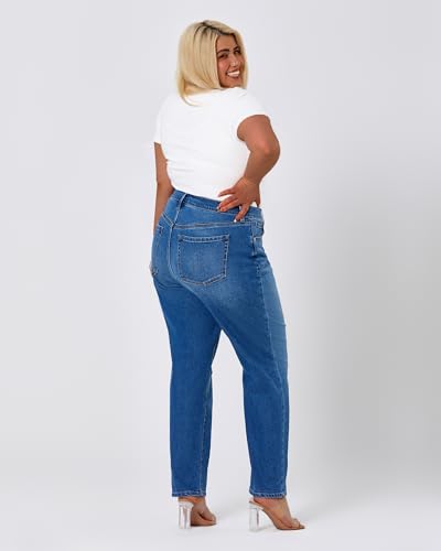 Women's Plus Size Mom Jeans Straight Leg Boot Cut Mid High Rise Comfy Stretchy Jeans3
