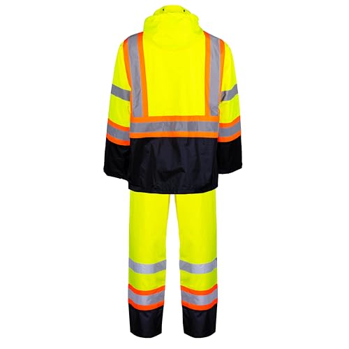 Hi-Vis Yellow Polyester Rainsuit - Waterproof Rain Jacket and Pants Set with Reflective Stripes, Seam-Sealed4
