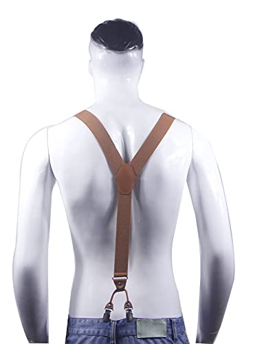 Cedrainy Men’s Suspender 6 Clips Y-Shaped Heavy Duty With 1.4 Inch Suspenders Elastic Straps (Coffe) #TOP2