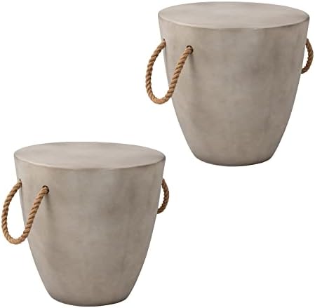 SUNBURY Outdoor Side Table Set of 2, 2 Piece Concrete Side Table Outdoor End Table, 17" Grey Accent Table Side Table for Patio Garden Living Room