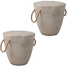 SUNBURY Outdoor Side Table Set of 2, 2 Piece Concrete Side Table Outdoor End Table, 17" H Small Side Table End Table Grey Accent Table for Patio Garden Living Room