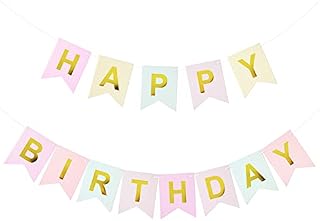 Happy Birthday Banner Pastel Birthday Party Garland Gold Letters Birthday Bunting Paper Party Supply for Baby Boys Girls Birthday Baby Shower Christening Living Room Home Garden Party Decoration