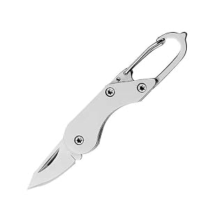 Mini Folding Utility Tool Keychain with Carabiner Clip, Black, Metal, Compact Everyday Carry for Package Opening and Outdoor Use