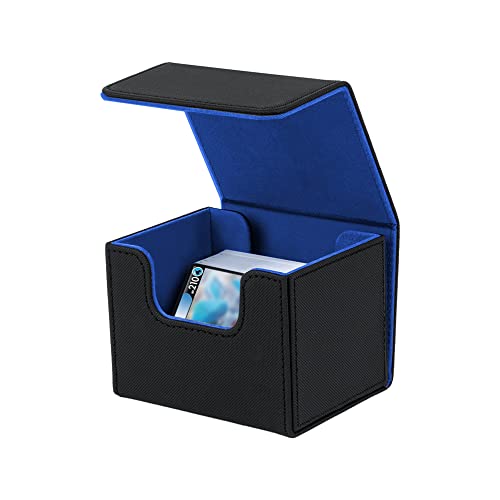 Mcbazel Deck Box for MTG Cards, Fits 100+ Single Sleeved Cards, PU Leather Deck Box Storage Case, Black & Blue
