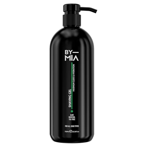 BY MIA Gel de afeitar de 750 ml | enriquecido con aloe, mentol y aceite de árbol de té para un máximo deslizamiento e hidratación | Fórmula transparente para un afeitado preciso