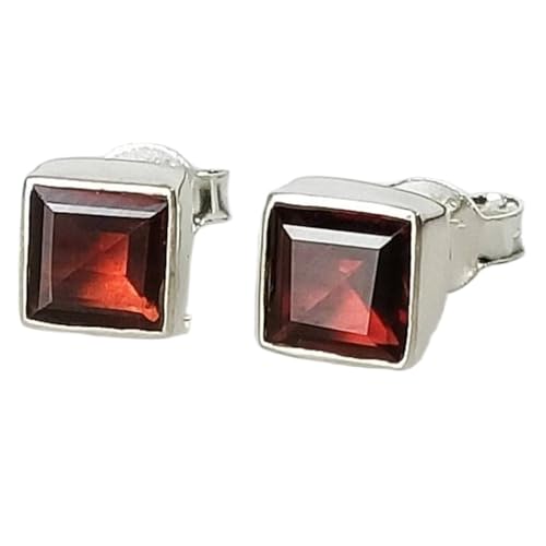 Boucle d'oreille grenat rouge 7mm argent 925 anti-ternissement anti-allergie