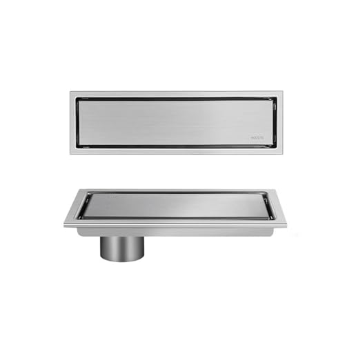 JSDQQG 2 En 1 Enlosable De Doble Cara,Rectangular Desague Ducha,Canaleta De Ducha De Acero Inoxidable,Drenaje Lateral,Brushed,10 * 20cm