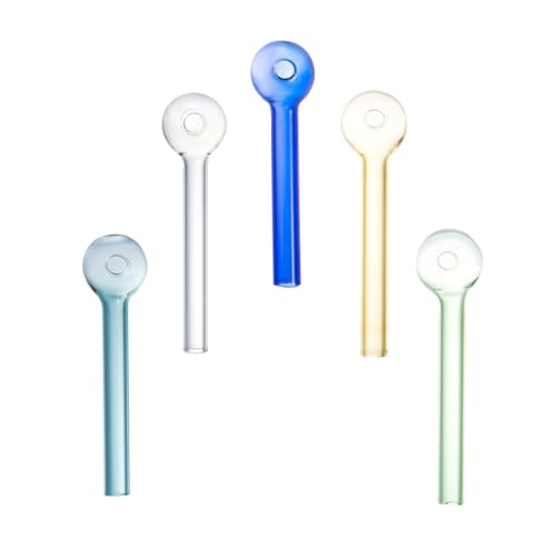 Set of 6 Colored Thick Glass Water Pipe Oil Burner Accessories with Cleaning Brush