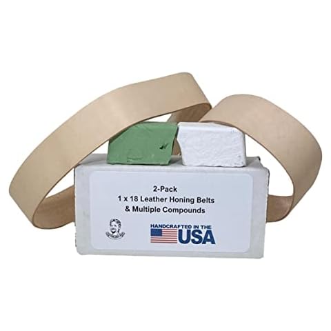 2 Pack of 1" x 18" Leather Strop Honing Belts - Green and White Compounds Included… Cover