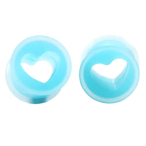 Hoisy 2 medidores de silicona para niñas, tapones de silicona para los oídos, túneles de perforación con corazón azul, 18x18MM, Silicona, Sin piedras preciosas