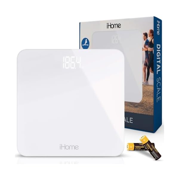 iHome Digital Scale Step-On Lavatory Scale - iHome Excessive Precision Physique Weight Scale - 400 lbs, Battery Powered with LED Show - Batteries Included -Nice for Residence Fitness center (White) - Image 3