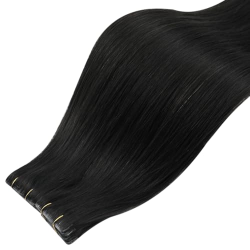 Image of LaaVoo Invisible Tape in Hair Extensions Human Hiar Seamless Tape in Extensions Jet Black Human Hair Tapes in Hair Extension 14 Inch 50g 20Pcs