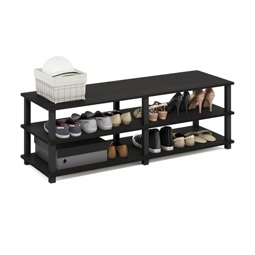 Furinno TURN-S-TUBE Shoe Rack, 3-Tier Shoe Organizer, Shoe Storage Rack with No Tools Assembly, 11.6 x 47.2 x 15.4, for Closet Entryway, Office, Garage, Espresso/Black