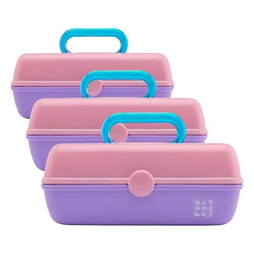 Image of Caboodles Pretty in Petite Makeup Box, Two-Tone Pink on Lavender, Hard Plastic Organizer Box, 2 Swivel Trays, Fashion Mirror, Secure Latch for Safe Travel, 8.82 x 5.88 x 3.66 inches (Pack of 3)