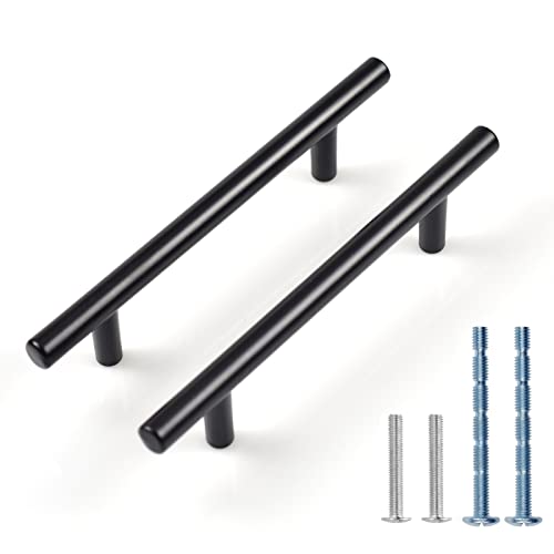 FunChaos 12 stycken svarta kökshandtag, möbelhandtag i aluminiumlegering, skåphandtag med 2 storlekar skruvar, lådskåphandtag för kök, sovrum, badrumsmöbler, kontor (128 mm)