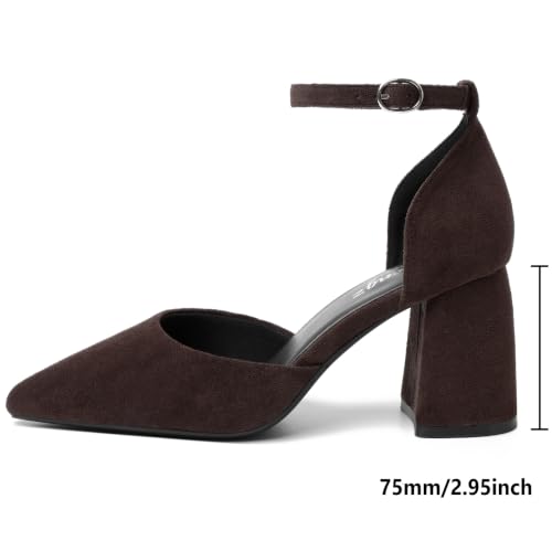 Image of RIBONGZ Block Heels for Women Closed Pointed Toe Heeled Slingback Chunky High Heel Ankle Strap Pumps Patent Leather Comfort Dressy Shoes for Work Party Prom Wedding Bridal Dress