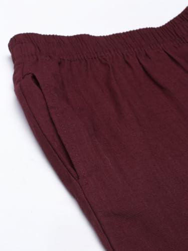 Image of MINELLI Women Solid Cigar Pants, Cotton Lycra Slub Fabric, Elasticated Waistband, Pull On Style, Regular Fit Bottom Wear for Western and Ethnic Wear