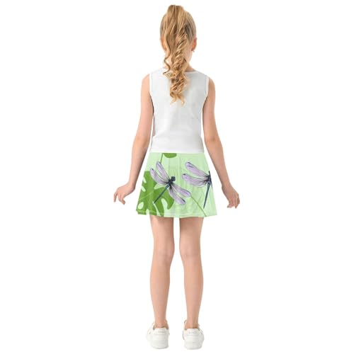 Toddler Tennis Skirts Dragonflies Green Leaves Floral Athletic Shorts for Girls Skorts Preppy Teen Skirt 4t4