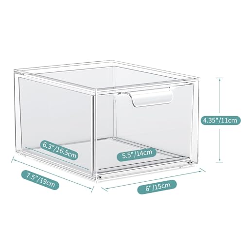 SpaceHacks 2 Pack Stackable Makeup Organizer and Storage, Acrylic Organizers?Clear Plastic Storage Drawer with Handles for Vanity, Undersink, Kitchen Cabinets, Pantry