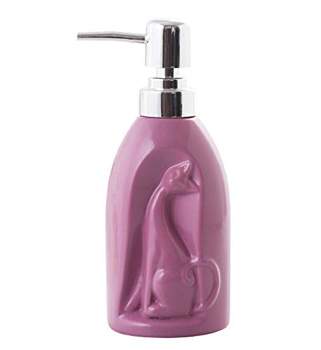 SELLONWANELO Liquid Dish Hand Soap Dispenser Pump Bottle Ceramic Cat for Lotion Bathroom Kitchen Purple
