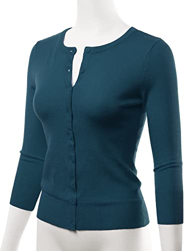 LALABEE Women's 3/4 Sleeve Crewneck Button Down Knit Sweater Cardigan (S~3XL)2