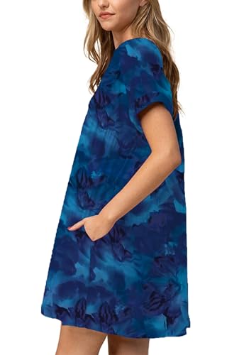 Image of Jayscreate Women's Baby Doll Dress Summer Casual Tunic Pleated Flowy Swing Short Sleeve Black V Neck Mini Dress