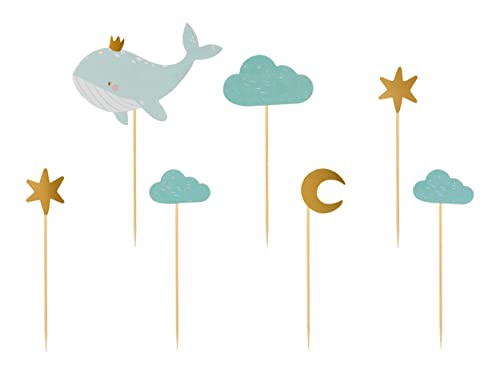 Cake Topper Ballena Estrellas Nubes Luna Baby Party Decoración Decoración Torta Cumpleaños Bebé Shower Pastel Enchufe Cumpleaños Verde Pistacho Oro