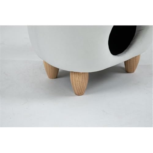 Image of Pemberly Row Cat Condo Fabric Pet House Ottoman, Multi-Color Finish, 15 in x 14 in x 24 in, Solid Wood Legs, Kitten-Shaped Design, Comfortable Pet Hideaway and Storage for Toys and Accessories