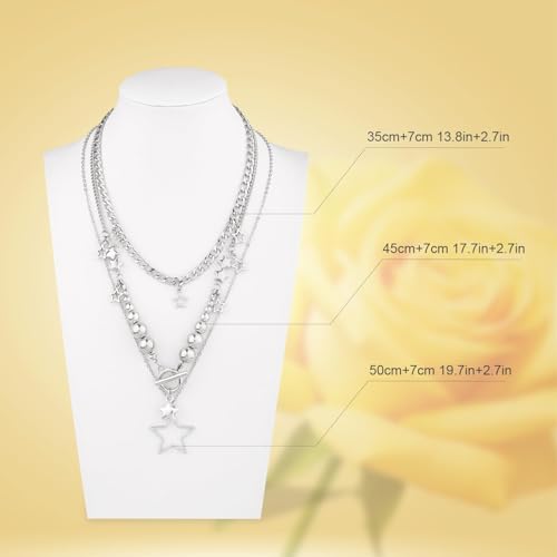Silver Star Chain Choker Y2K Stackable Chunky Star Pendant Grunge Necklace for Punk Women Fashion Jewelry Accessories2