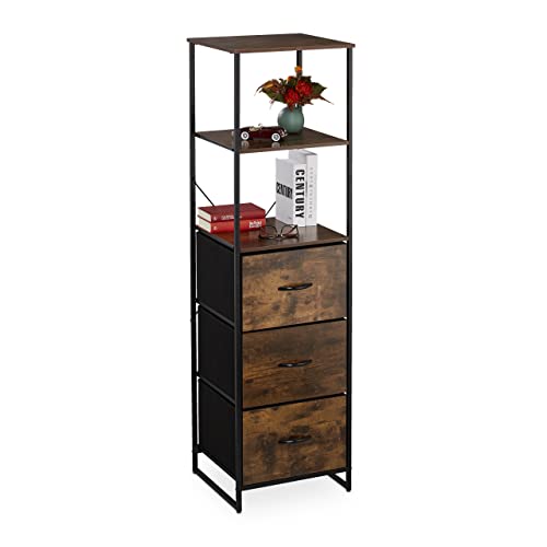 Relaxdays Vintage Regal, 3 Schubladen, 3 Ablagen, Industrial Design, HBT: 155 x 43 x 42,5 cm, Standregal, schwarz/braun