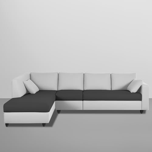 Image of Florian LHS 6 Seater L Shape Sofa Set for Living Room (Black Grey Fabric) Premium Fabric Sofa