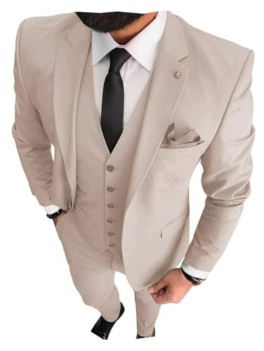 Image of 3 Pieces Business Mens Suit Notch Lapel Blazer Formal Wedding Groom Pants Tux Vest Tuxedos
