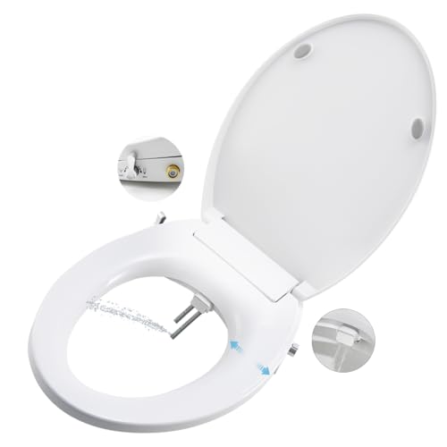 Asientos de bidé de inodoro no eléctricos con boquillas autolimpiantes dobles, parte posterior separada y femenina, spray de agua natural, asiento de inodoro cerrado suave, fácil instalación (redondo