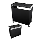 [MRG] ゴミ箱 3分別 目隠し付き 45L×3 ダストボックス スリム 分別ゴミ箱 分別ペール キッチン 分別 資源ゴミ おしゃれ フタ付き キャスター付き 省スペース 大容量 屋外 屋内 リビング用 台所用 (ブラック)