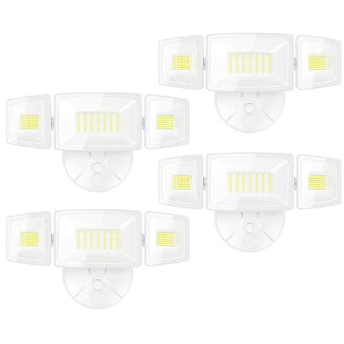 Onforu 4 Packs 75W Flood Lights Outdoor, 7000LM Brightness Security Lights, 3 Adjustable Heads, IP65 Waterproof, 6500K Wall Mount Exterior LED Flood Light (White) by Onforu - Used condition - US$72.77
