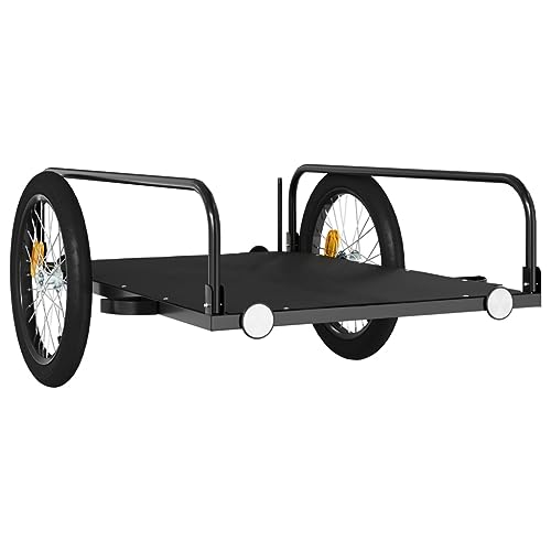 vidaXL Fahrradanhänger, Anhänger für Fahrrad, Lastenanhänger mit Deichsel Sicherheitsflagge, Transportanhänger 45kg, Schwarz Eisen