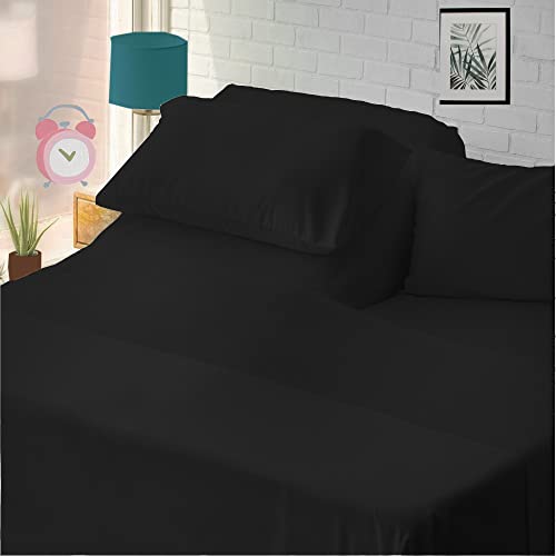 Cottingon, Sábanas prémium de 400 hilos, 100 % algodón egipcio, con parte superior flexible para camas de 40 cm de profundidad, King de 86 cm, color negro
