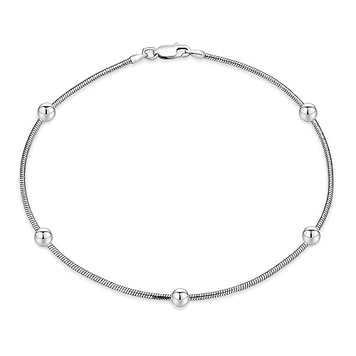 Pulsera de tobillo de plata 925 ajustable de 9 a 10 pulgadas con cuentas para mujer
