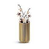 Goldene Keramik Vase, 18cm Handgemachtes Blumen Deko Vasen Blumenvase Dekoration Porzellan Vase für Esszimmer Tisch Büro Hotel(Gold)
