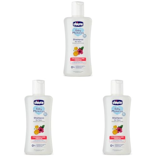 Image of Chicco Baby Moments Shampoo for Tear-Free Bath Times, New Advanced Formula with Natural Ingredients, Suitable for Baby's Tangle Free, Smooth Hair, No Phenoxyethanol and Parabens (200ml) (Pack of 3)