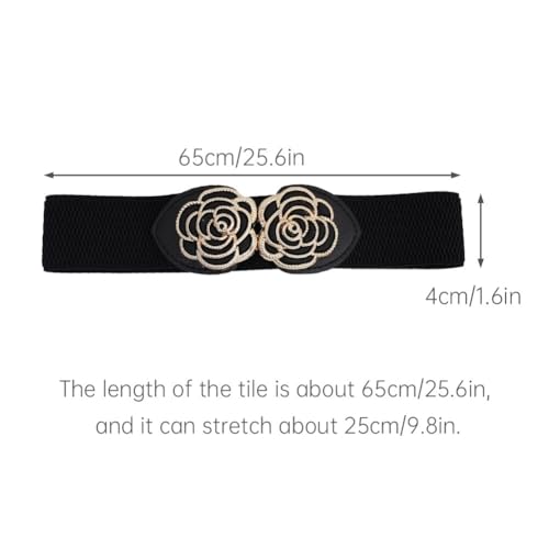 Women's Wide Belt, Women's Elastic Stretch Wide Rose Double-Flower Waist Belts for Dress, Adorable Dress Accessory, Flo3