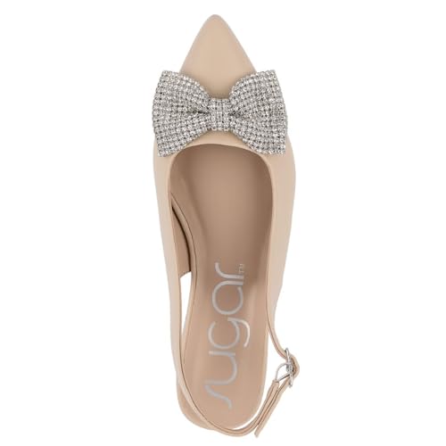 Sugar Women's Dress Flats – Stylish Pointed Toe Slip-On Shoes with Bow Detail, Comfortable Cushioned Footbed for Work, Casual, or Evening Wear - Clovis4