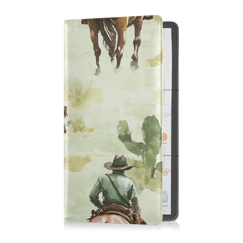 Leather Car Registration & Insurance Card Holder Men Women Essential Wallet Case for Essential Document, Driver License, Cards Western Cowboy Horse