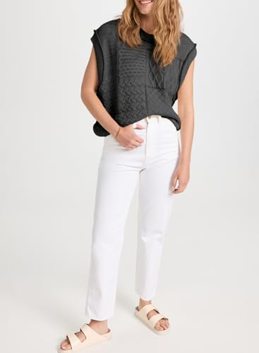 Image of EVALESS Womens Short Sleeve Sweater Summer Fall 2025 Round Neck Crochet Pullover Cap Sleeve Knit Oversized Sweater Vest Tops