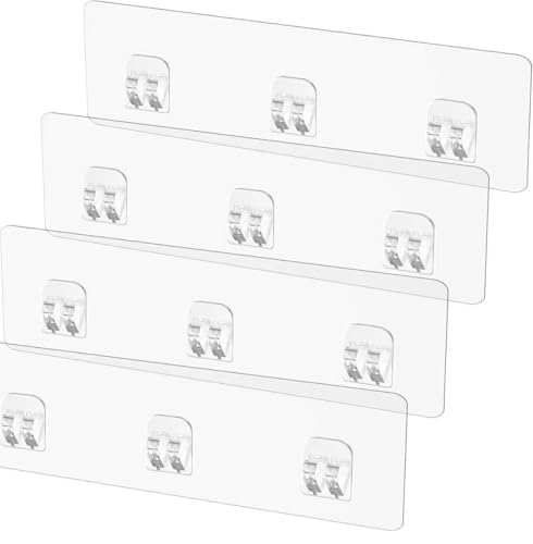 Adurei 4 Stück Dusch Caddy Klebestreifen Ohne Bohren Duschregal Klebehaken Badezimmer Duschhaken Wandhaken Wasserdicht für Duschregal, Korb, Seifenschale (Transparent)
