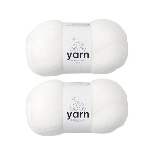 Korbond Lot de 2 pelotes de laine acrylique pour bébé - 100 g - Léger, hypoallergénique et durable - Pour crochet et tricot - Blanc